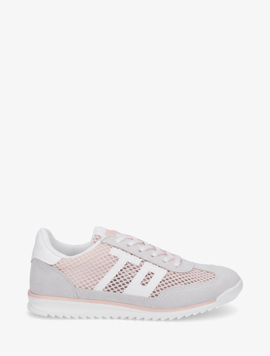 Sneakers bimatière floquées - Rose - 1