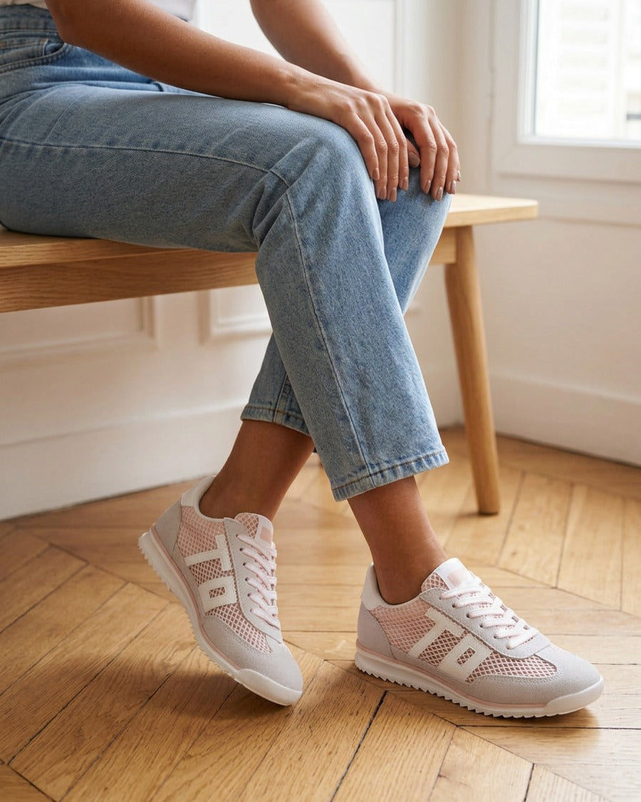 Sneakers bimatière floquées - Rose