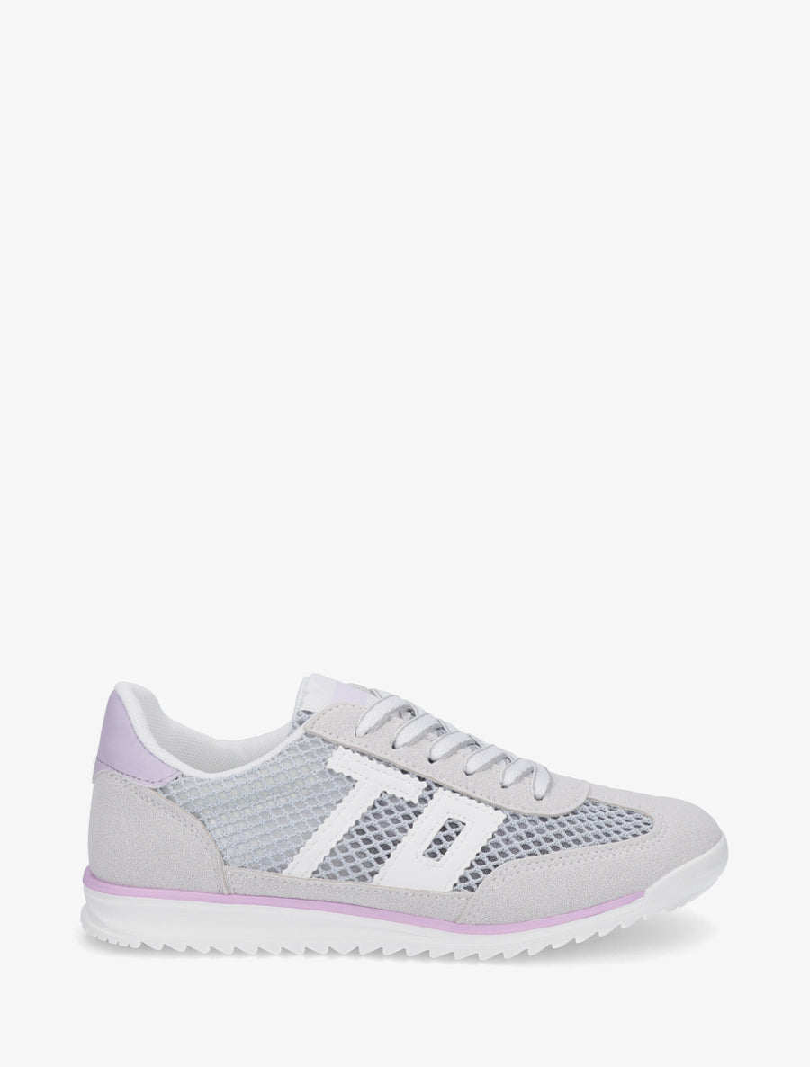 Sneakers bimatière floquées - Gris - 1