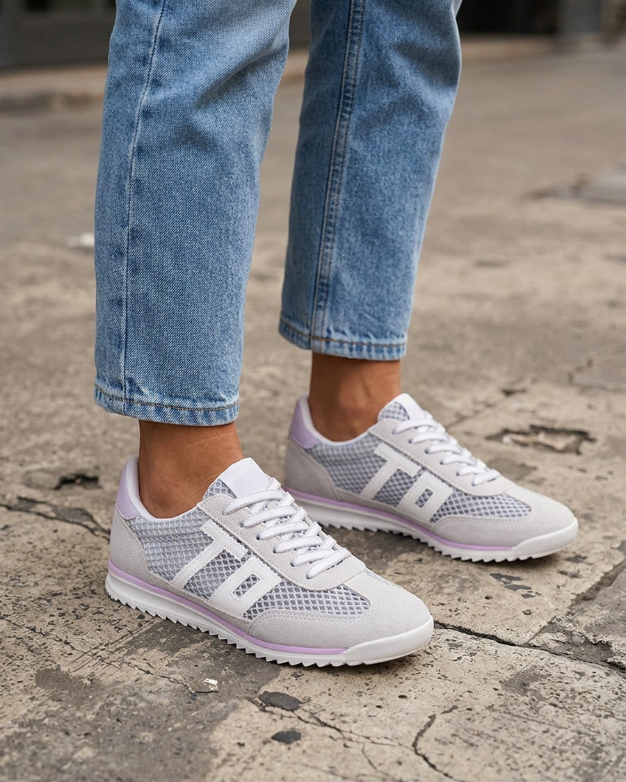 Sneakers bimatière floquées - Gris