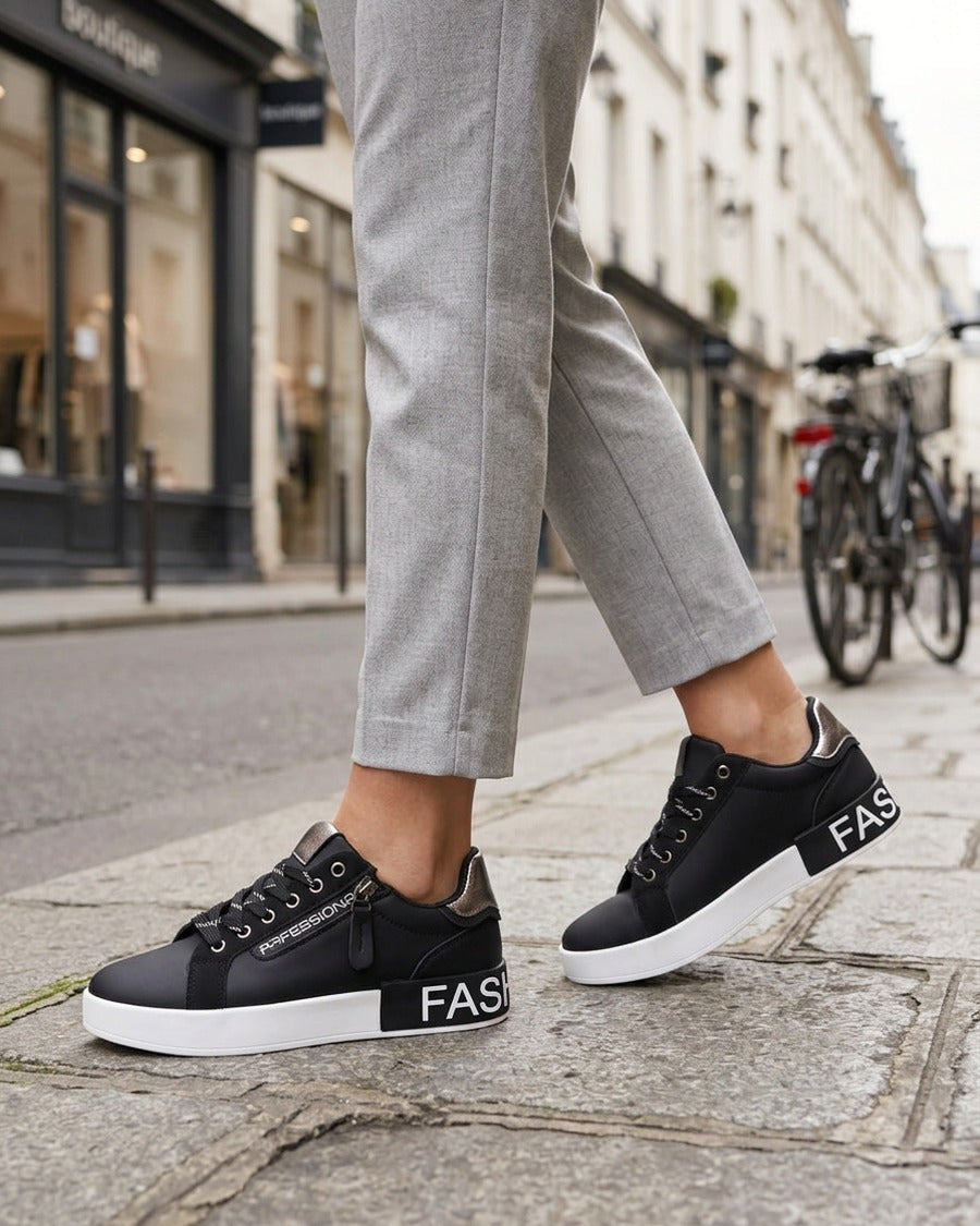 Baskets en simili à bande irisée et zip - Noir