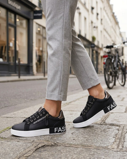 Baskets en simili à bande irisée et zip - Noir