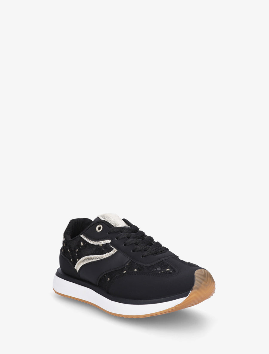 Sneakers en simili à motif pâquerettes - Noir - 2
