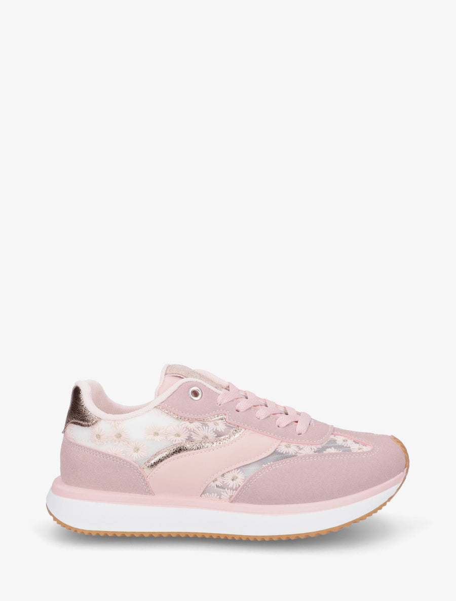 Sneakers en simili à motif pâquerettes - Rose - 1
