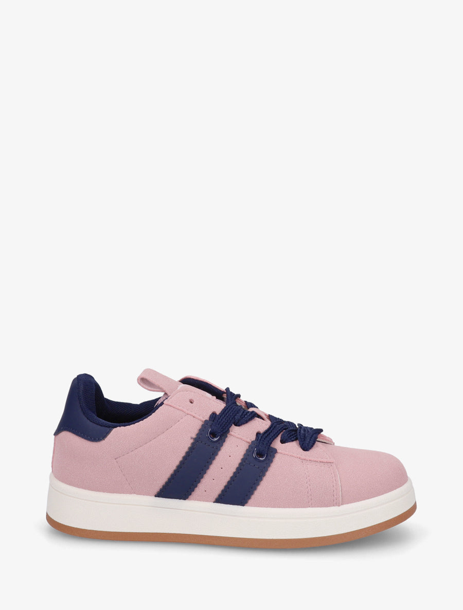 Sneakers unies à bandes contrastantes - Vieux rose - 1