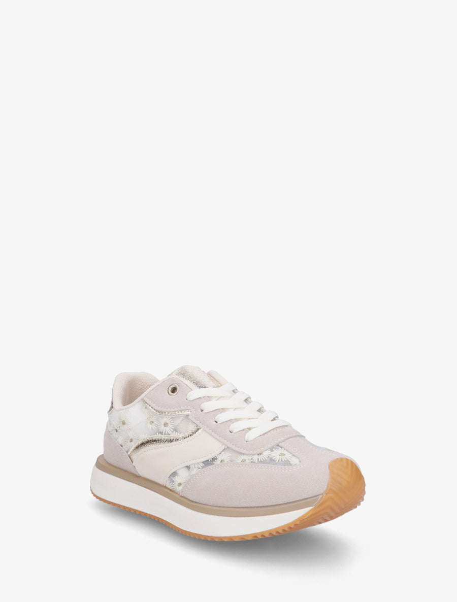 Sneakers en simili à motif pâquerettes - Or - 2