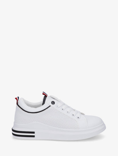 Sneakers piquetés en simili - Blanc/noir - 1