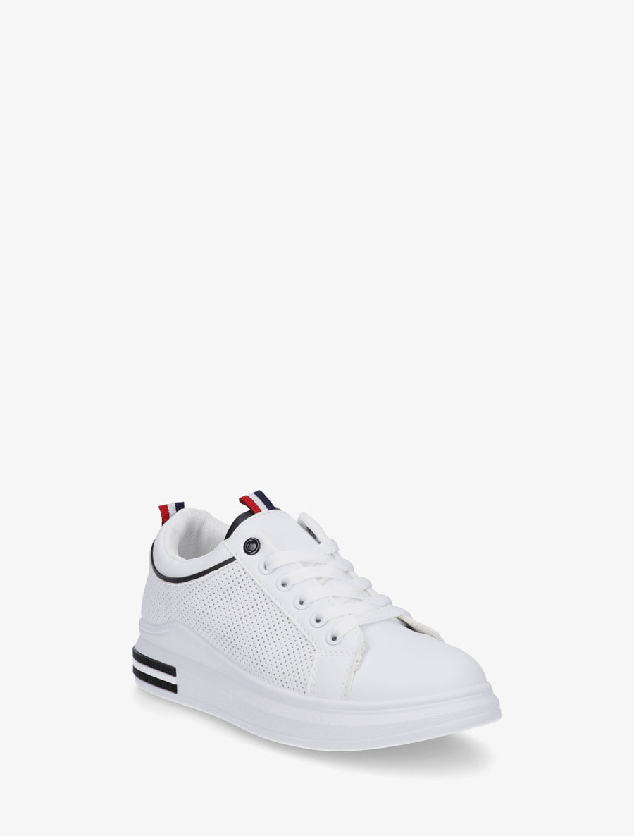 Sneakers piquetés en simili - Blanc/noir - 2