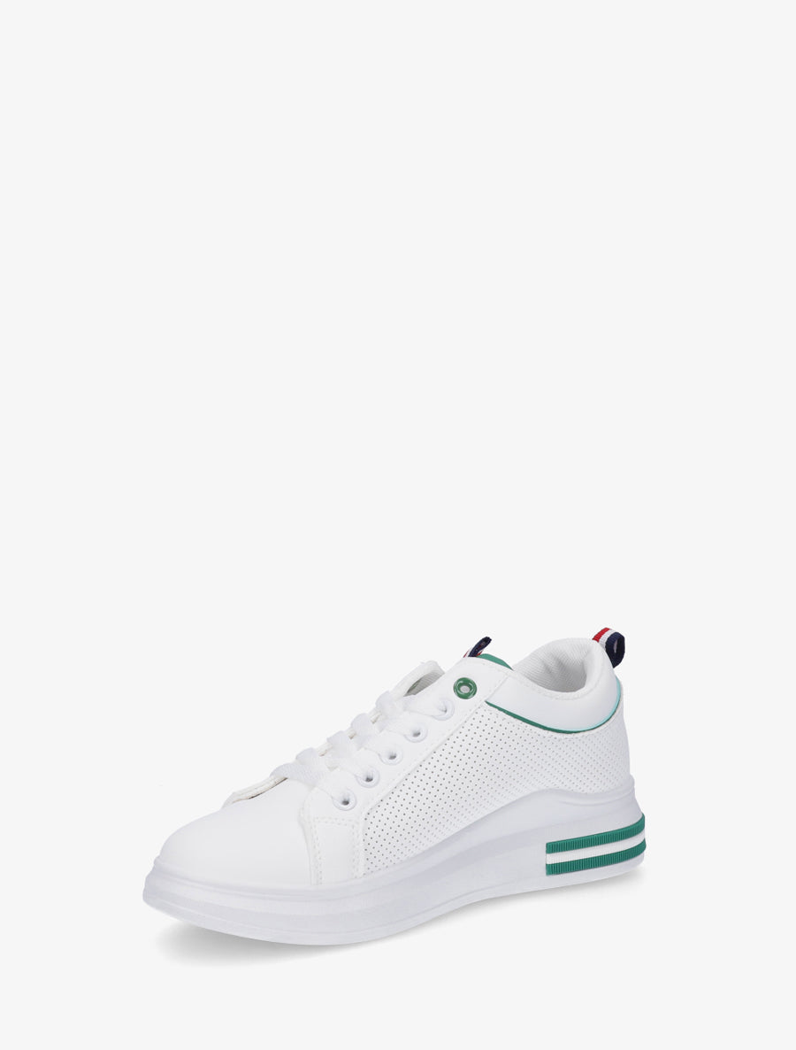 Sneakers piquetés en simili - Blanc/vert - 3