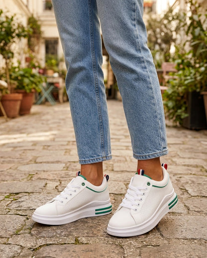 Sneakers piquetés en simili - Blanc/vert