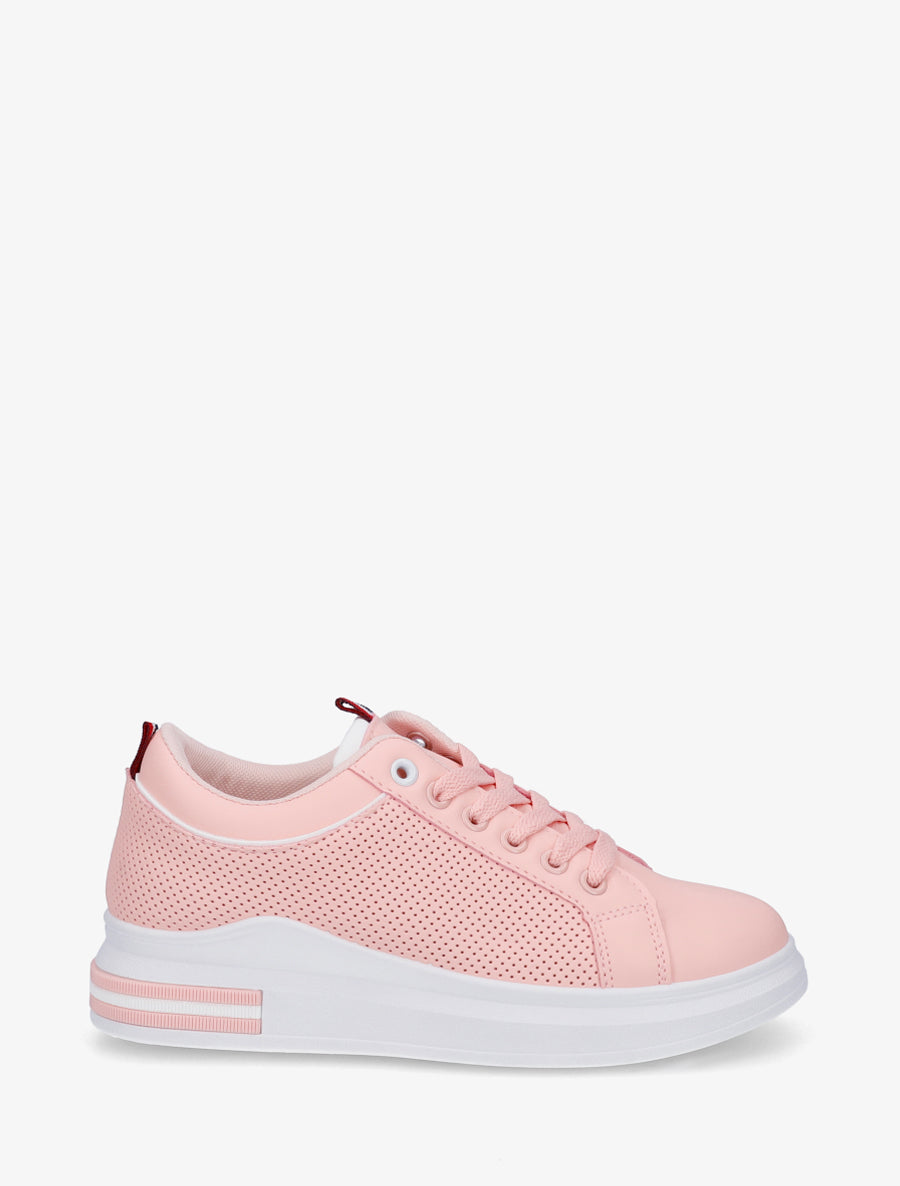 Sneakers piquetés en simili - Rose - 1