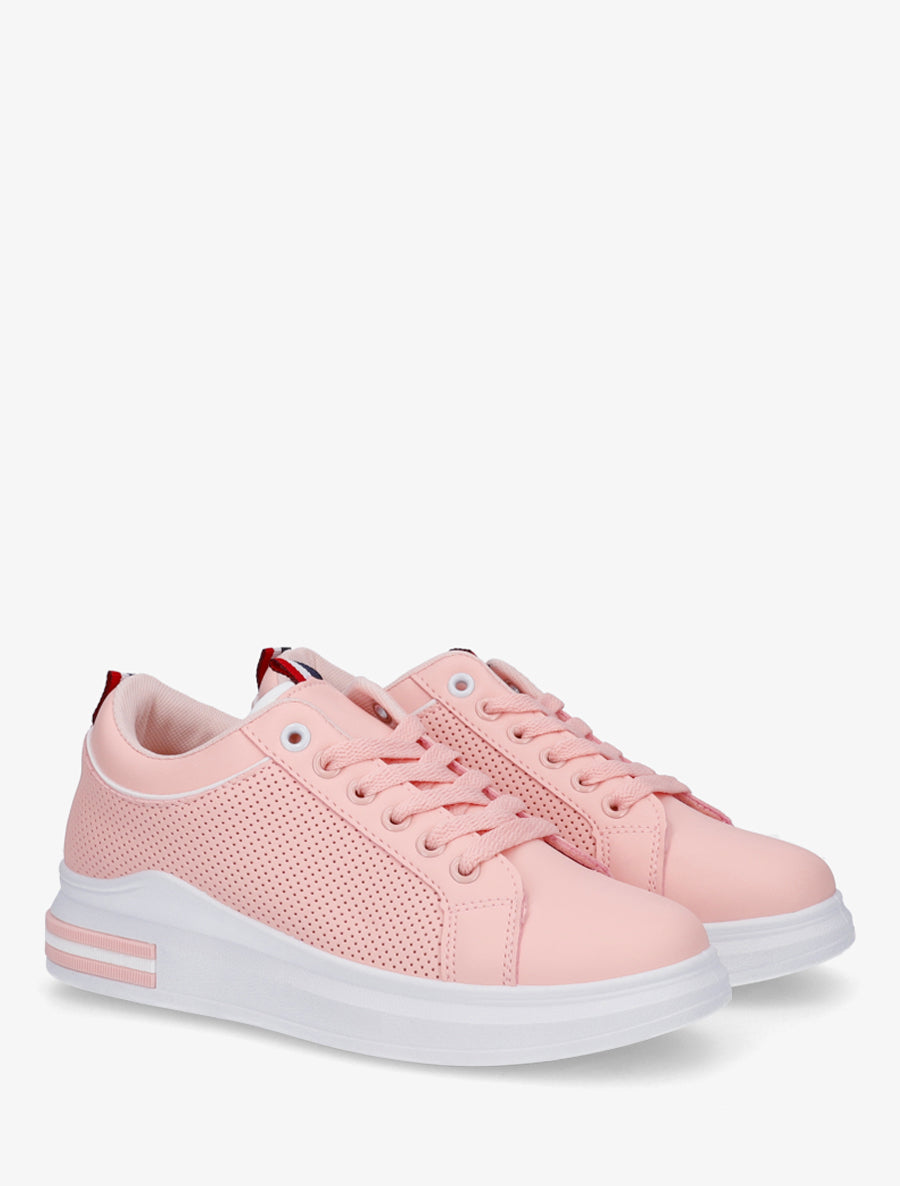 Sneakers piquetés en simili - Rose - 4
