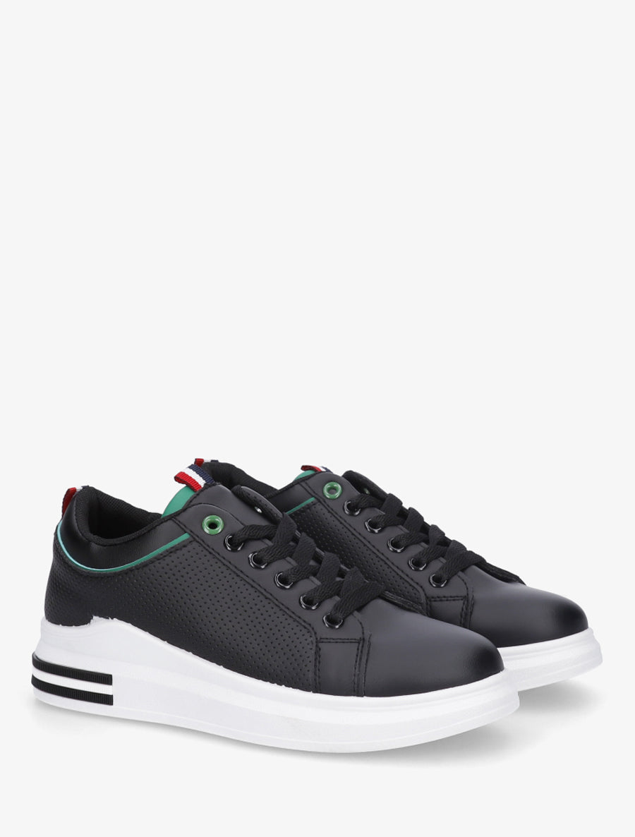 Sneakers piquetés en simili - Noir/vert - 4