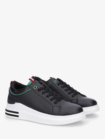 Sneakers piquetés en simili - Noir/vert - 4