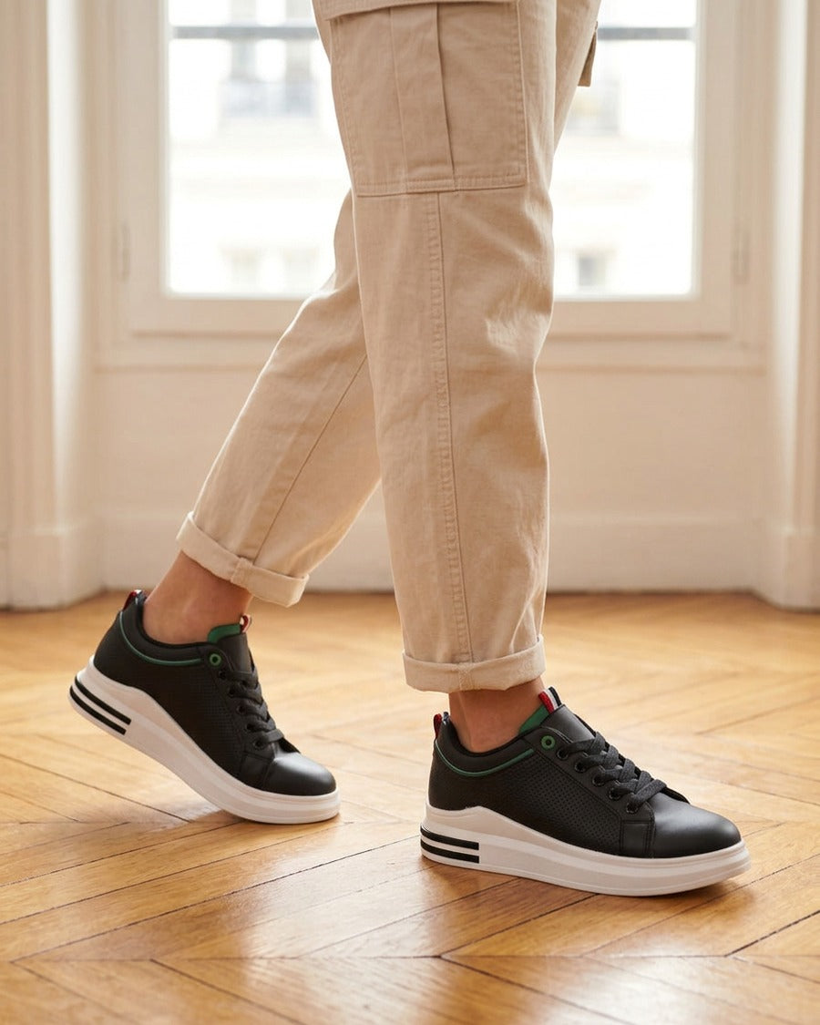 Sneakers piquetés en simili - Noir/vert