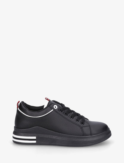 Sneakers piquetés en simili - Noir - 1
