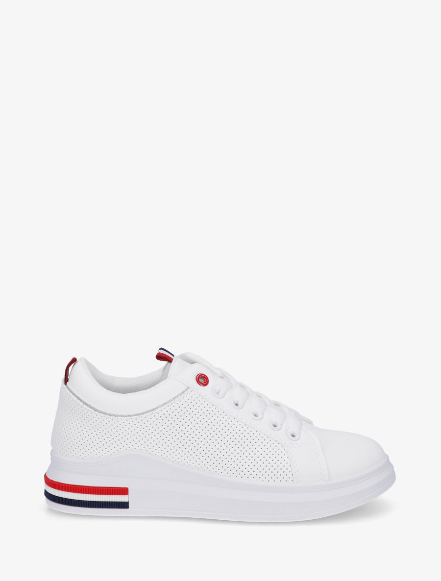 Sneakers piquetés en simili - Blanc - 1