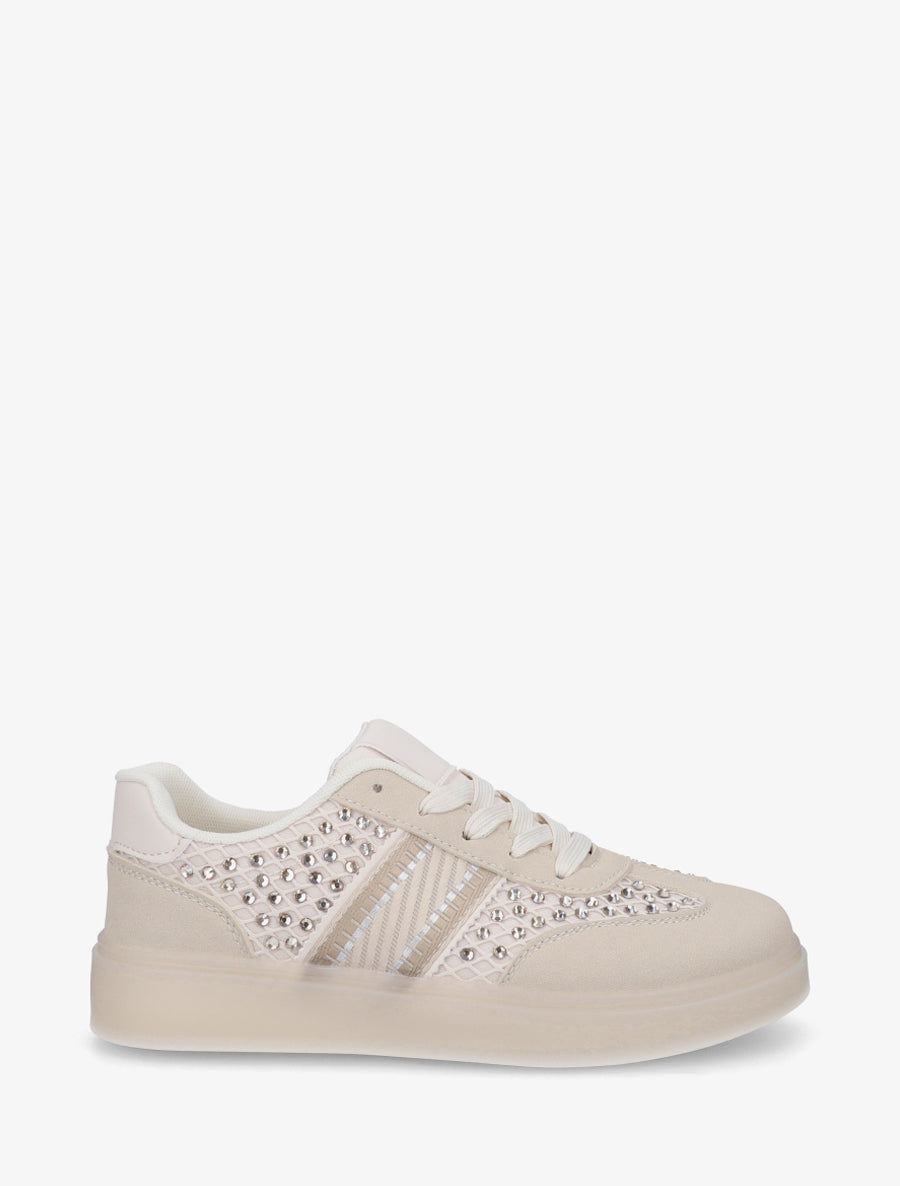 Sneakers strassées à semelle caoutchouc - Beige - 1