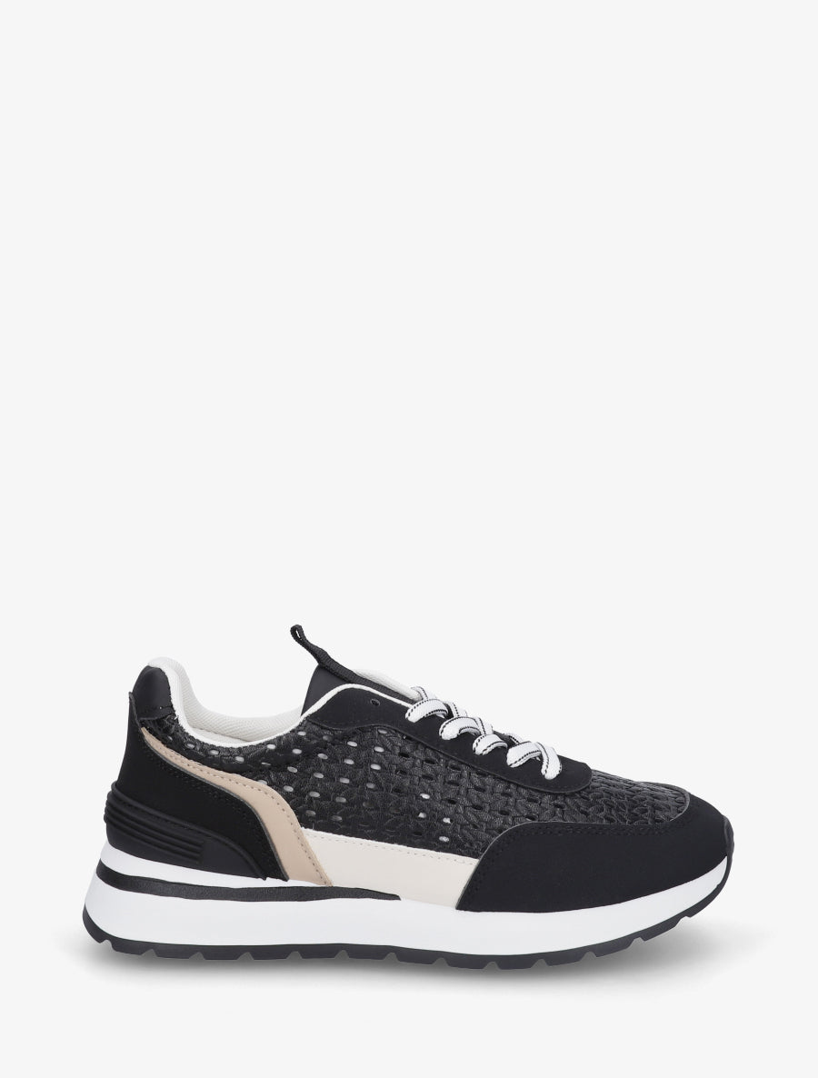 Sneakers à empiècement effet macramé - Noir - 1