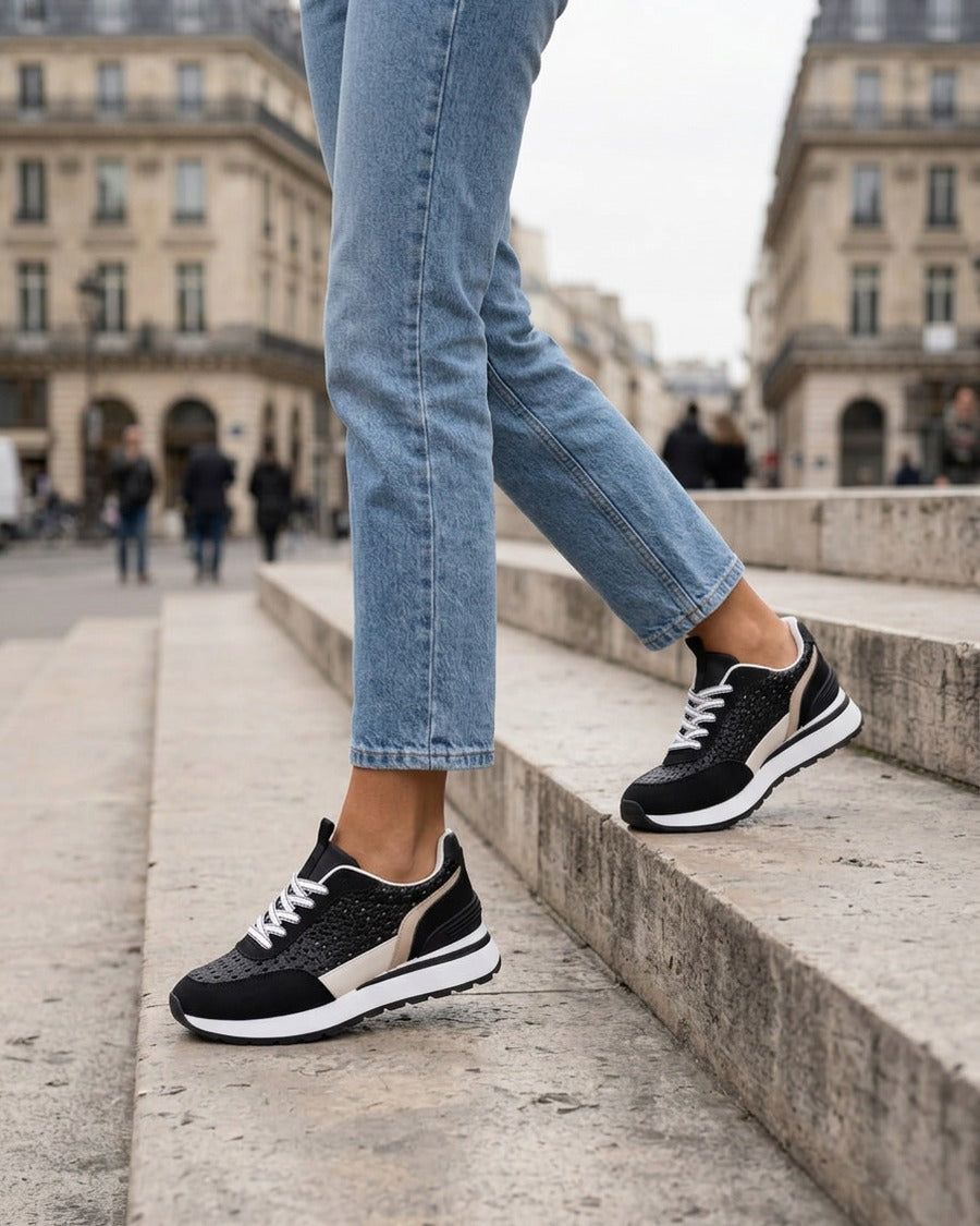 Sneakers à empiècement effet macramé - Noir