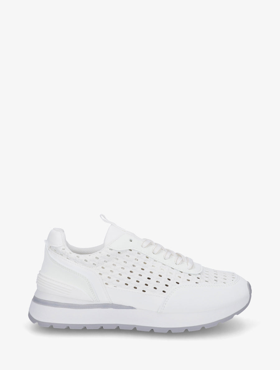 Sneakers à empiècement effet macramé - Blanc - 1