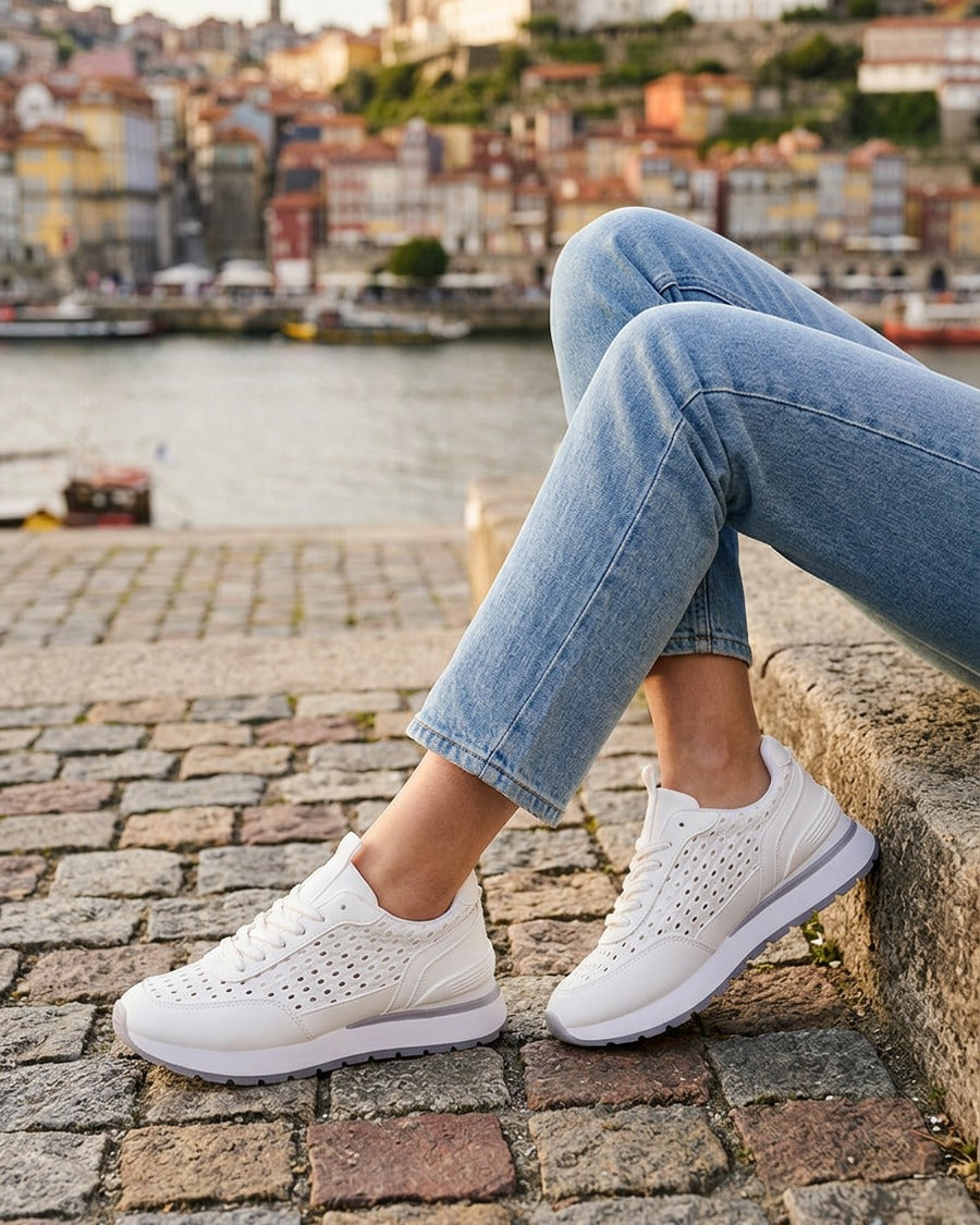 Sneakers à empiècement effet macramé - Blanc