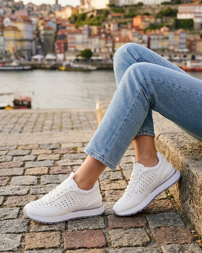 Sneakers à empiècement effet macramé - Blanc