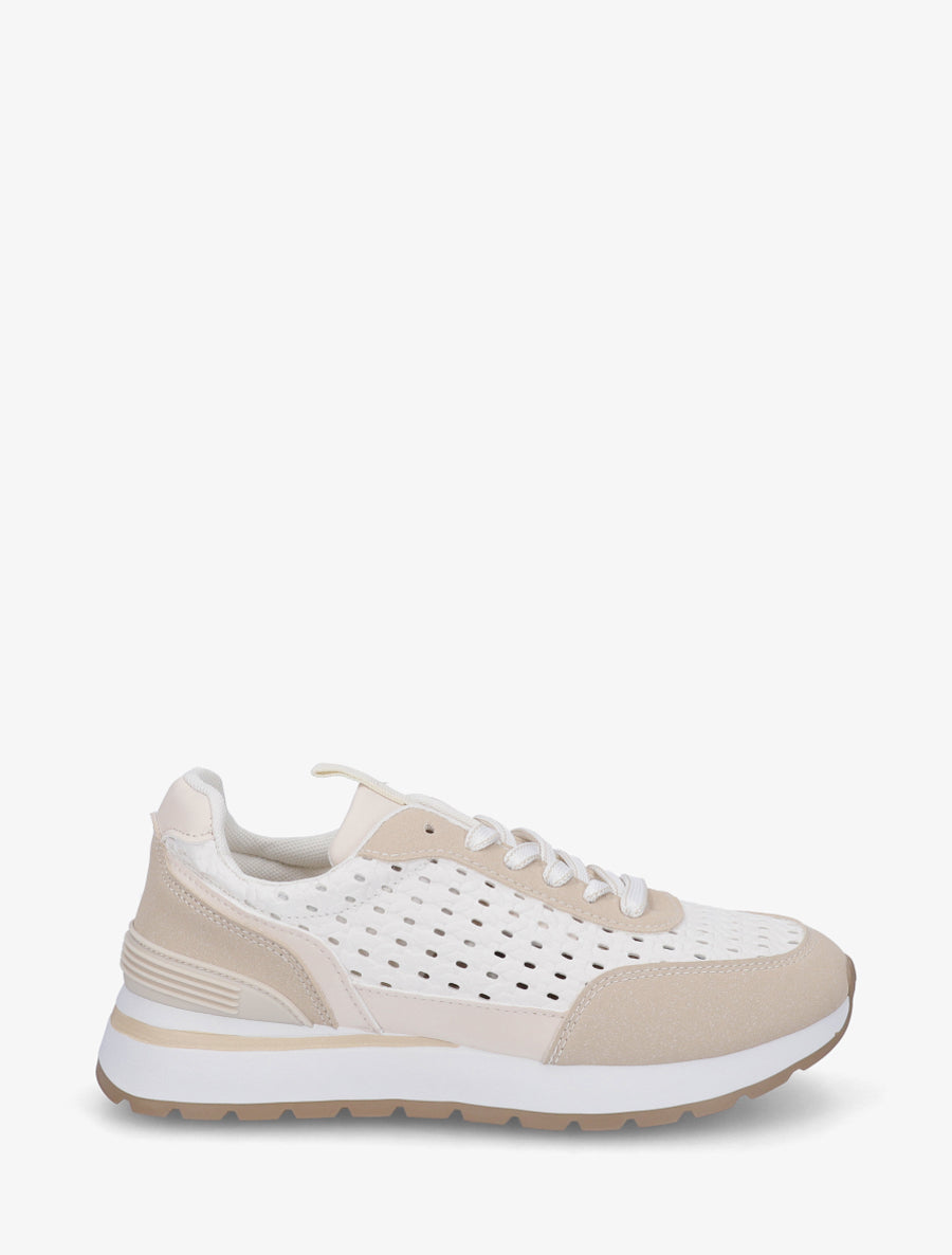 Sneakers à empiècement effet macramé - Beige - 1