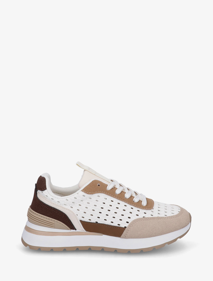 Sneakers à empiècement effet macramé - Marron - 1