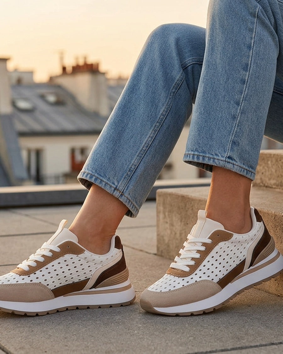 Sneakers à empiècement effet macramé - Marron