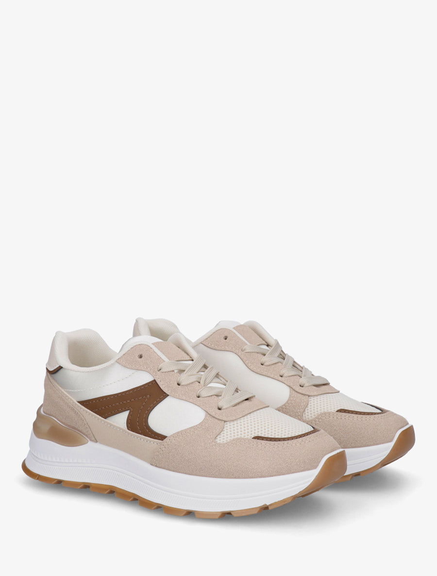 Sneakers en simili stylisés - Beige - 4