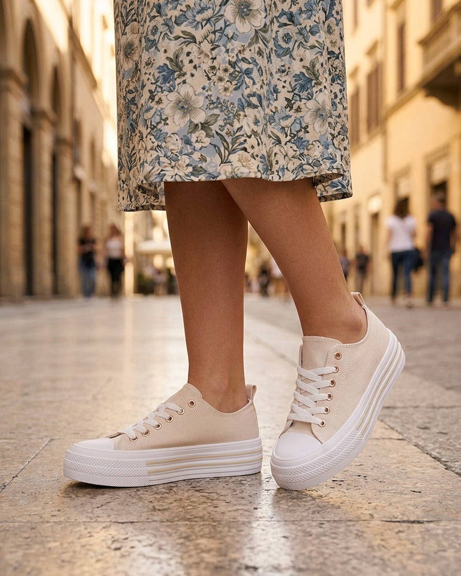 Tennis en toile à bout rond - Beige