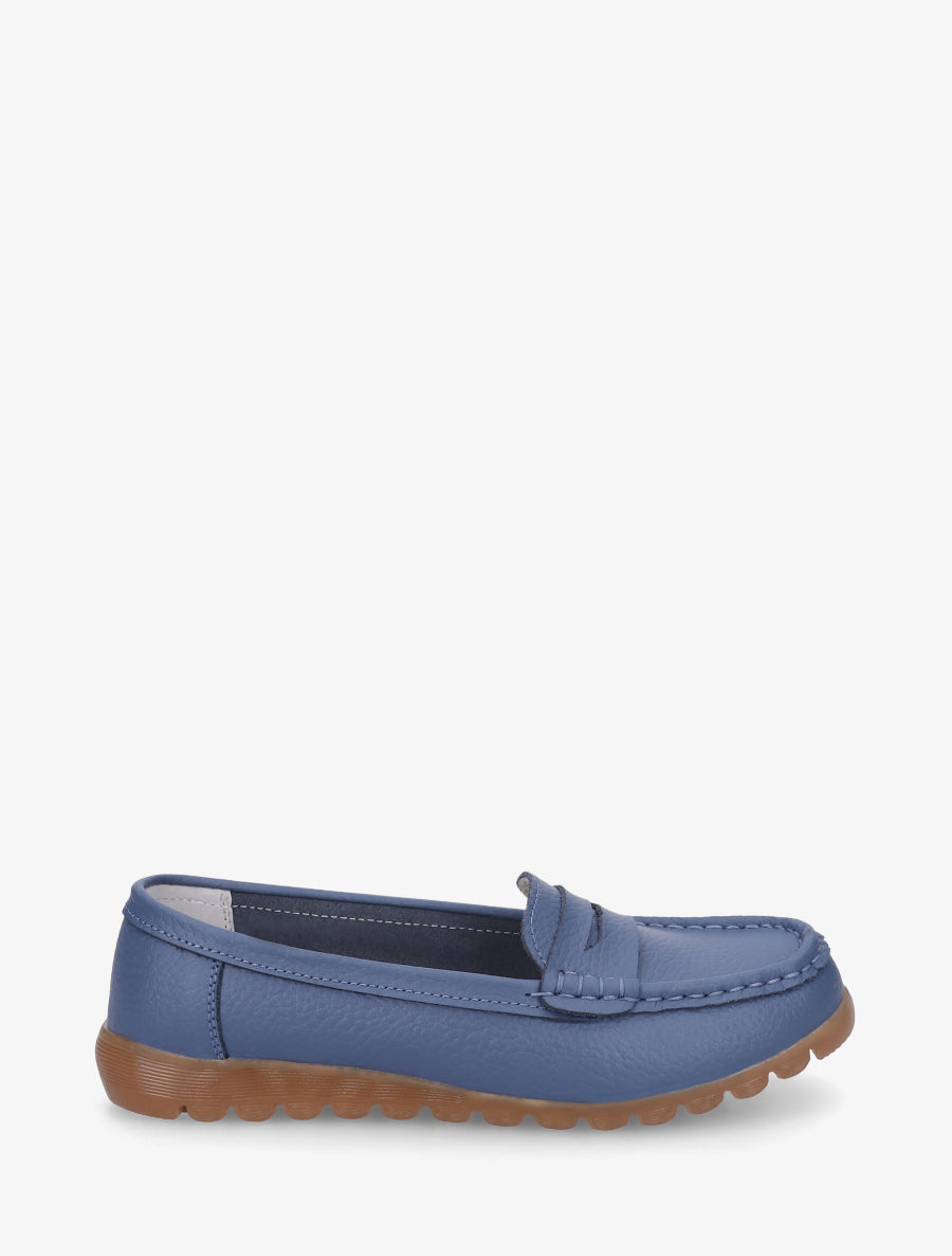 Mocassins en simili effet grainé - Bleu foncé - 1