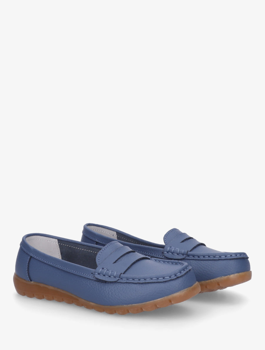 Mocassins en simili effet grainé - Bleu foncé - 4