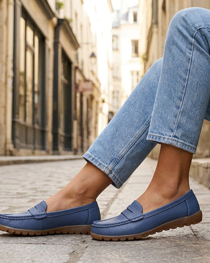Mocassins en simili effet grainé - Bleu foncé