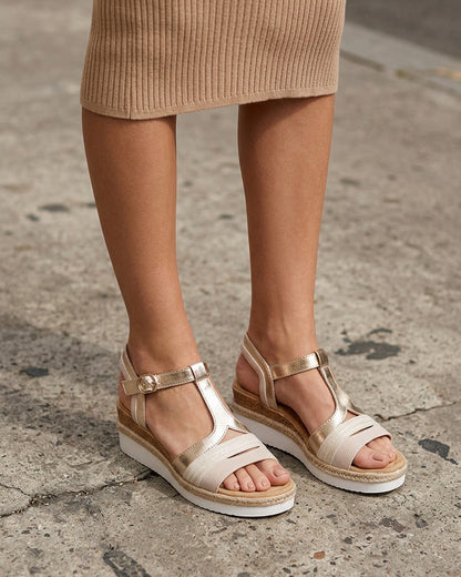 Sandales nacrées à bride en T fantaisie - Beige