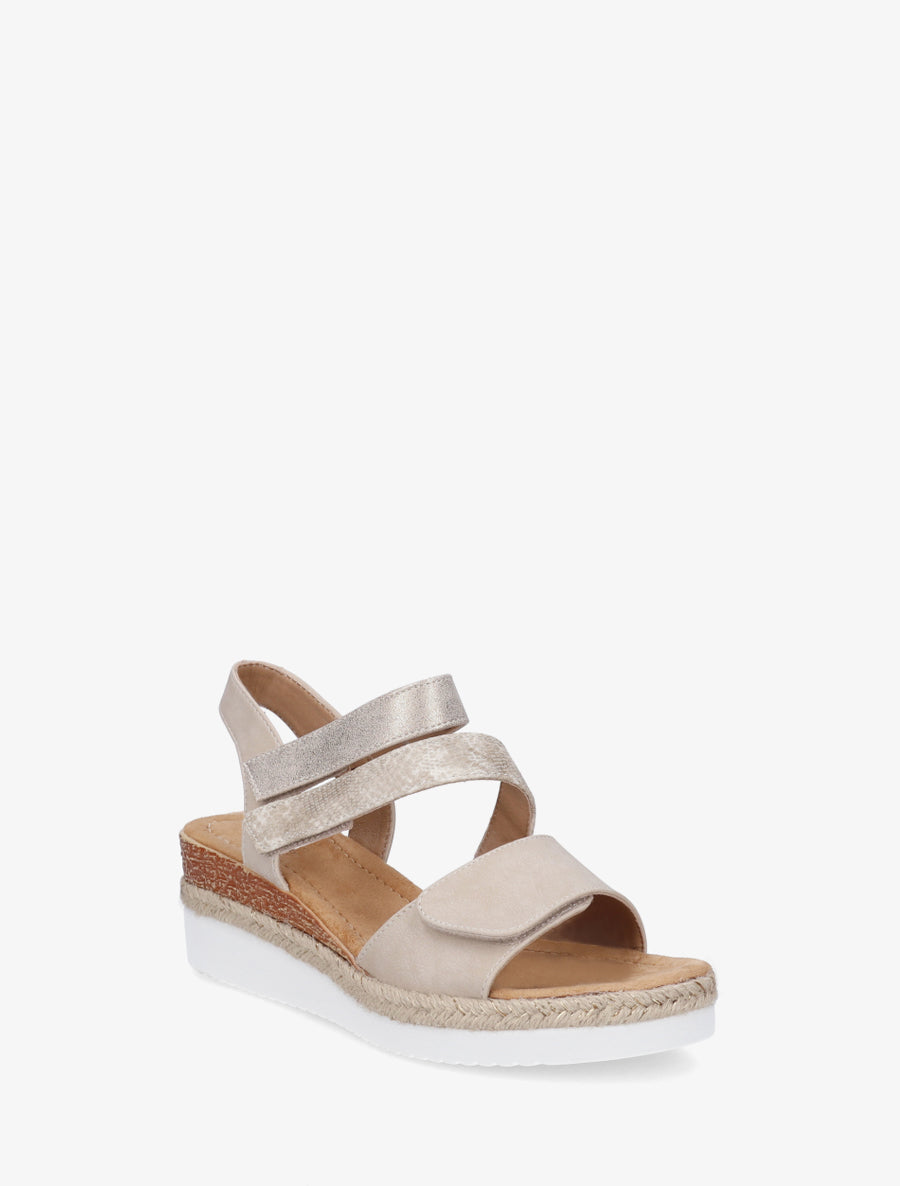 Sandales compensées à scratch - Beige - 2