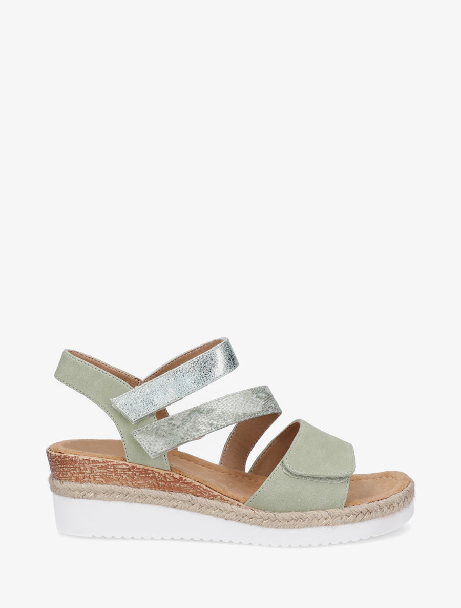 Sandales compensées à scratch - Vert olive - 1