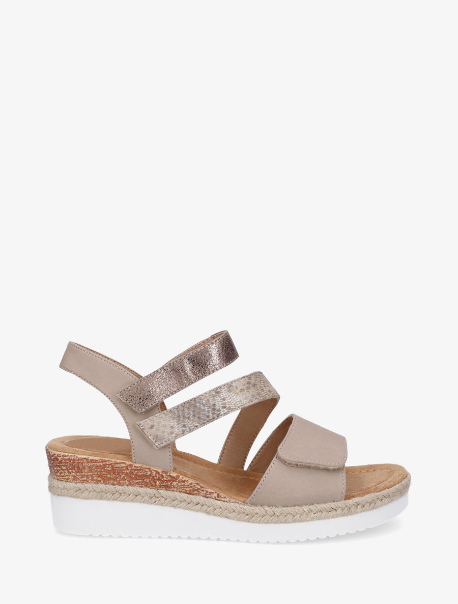 Sandales compensées à scratch - Taupe - 1