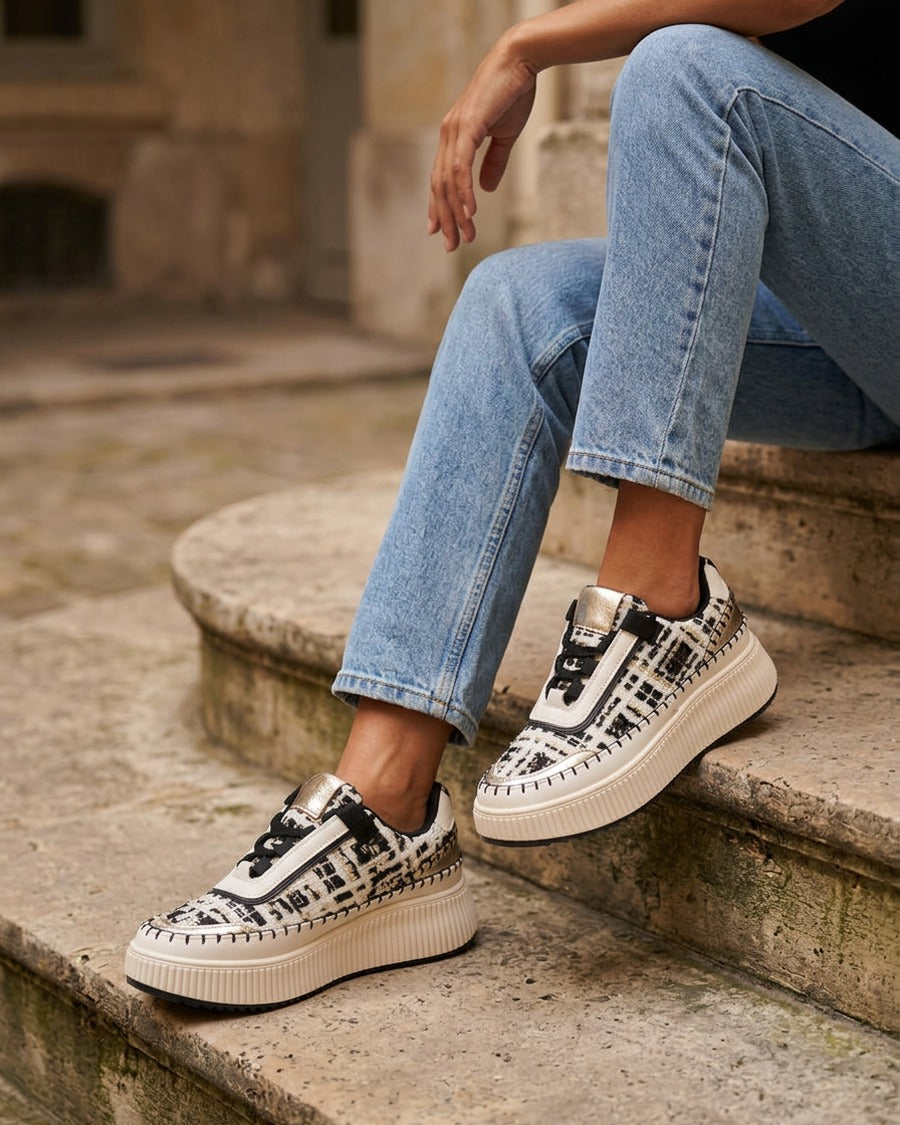 Sneakers imprimés à semelle plateforme - Noir
