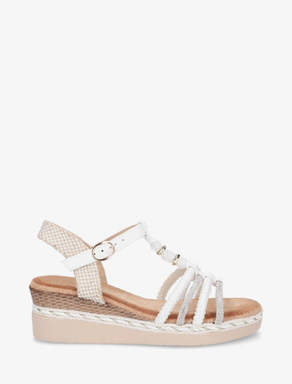 Sandales à brides tressées et strassées - Blanc - 1