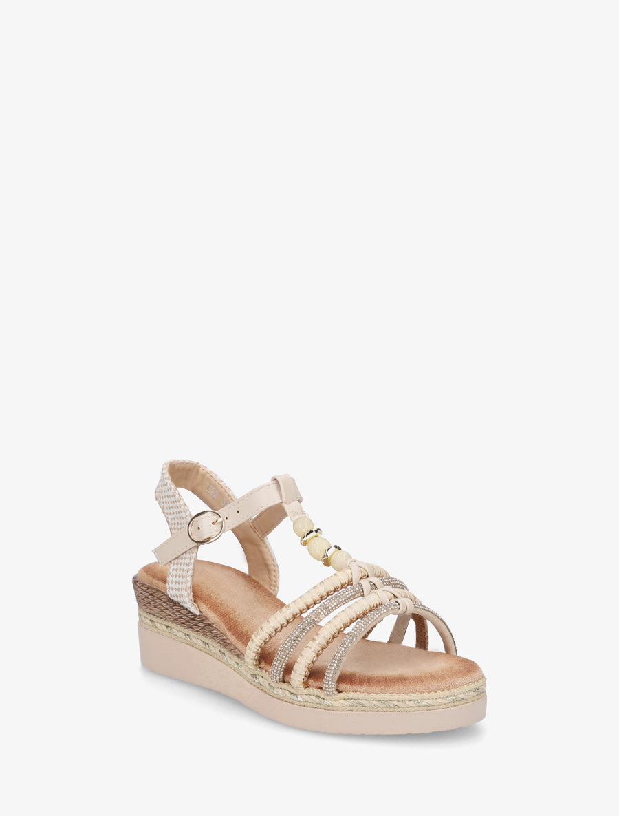 Sandales à brides tressées et strassées - Beige - 2