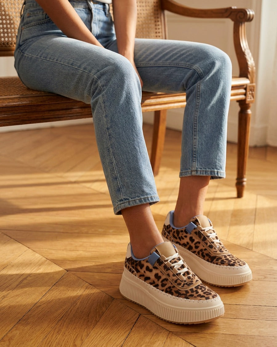 Sneakers imprimés à semelle plateforme - Camel