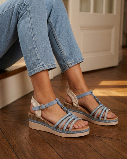 Sandales à brides tressées et strassées - Bleu
