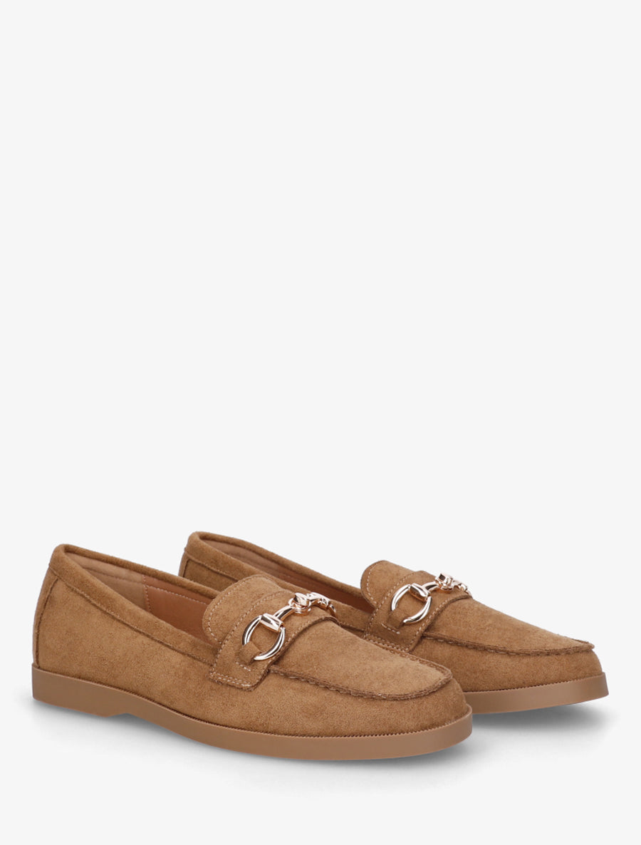 Mocassins en suédine à boucle métallique - Camel - 4