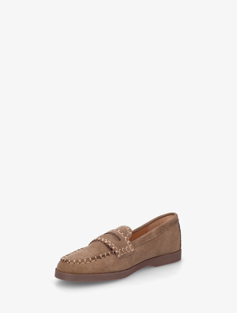 Mocassins en suédine à surpiqûres - Marron - 3