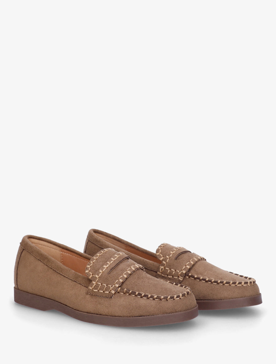 Mocassins en suédine à surpiqûres - Marron - 4