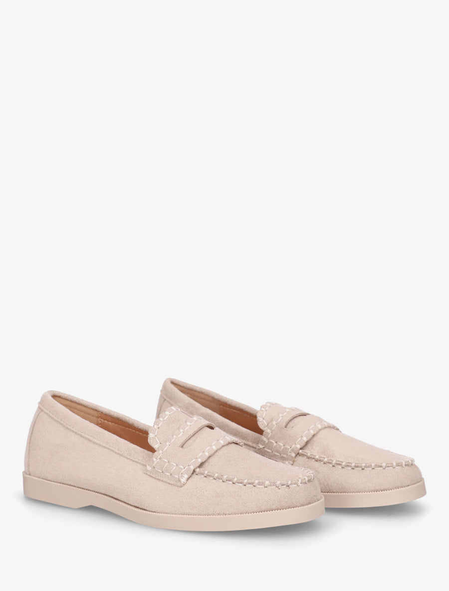 Mocassins en suédine à surpiqûres - Taupe clair - 4