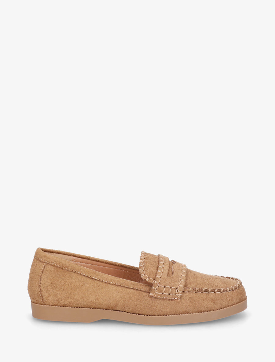 Mocassins en suédine à surpiqûres - Camel - 1