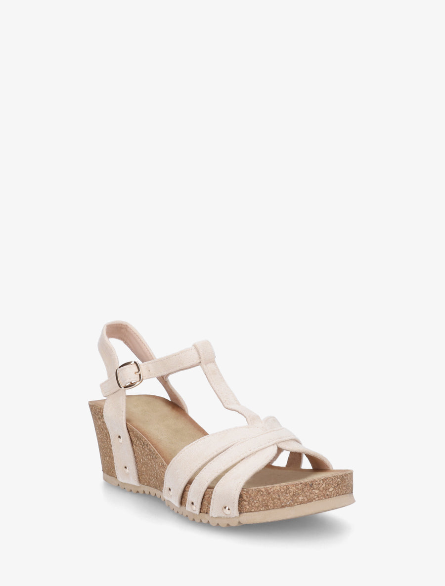 Sandales en suédine à bride en T - Beige - 2